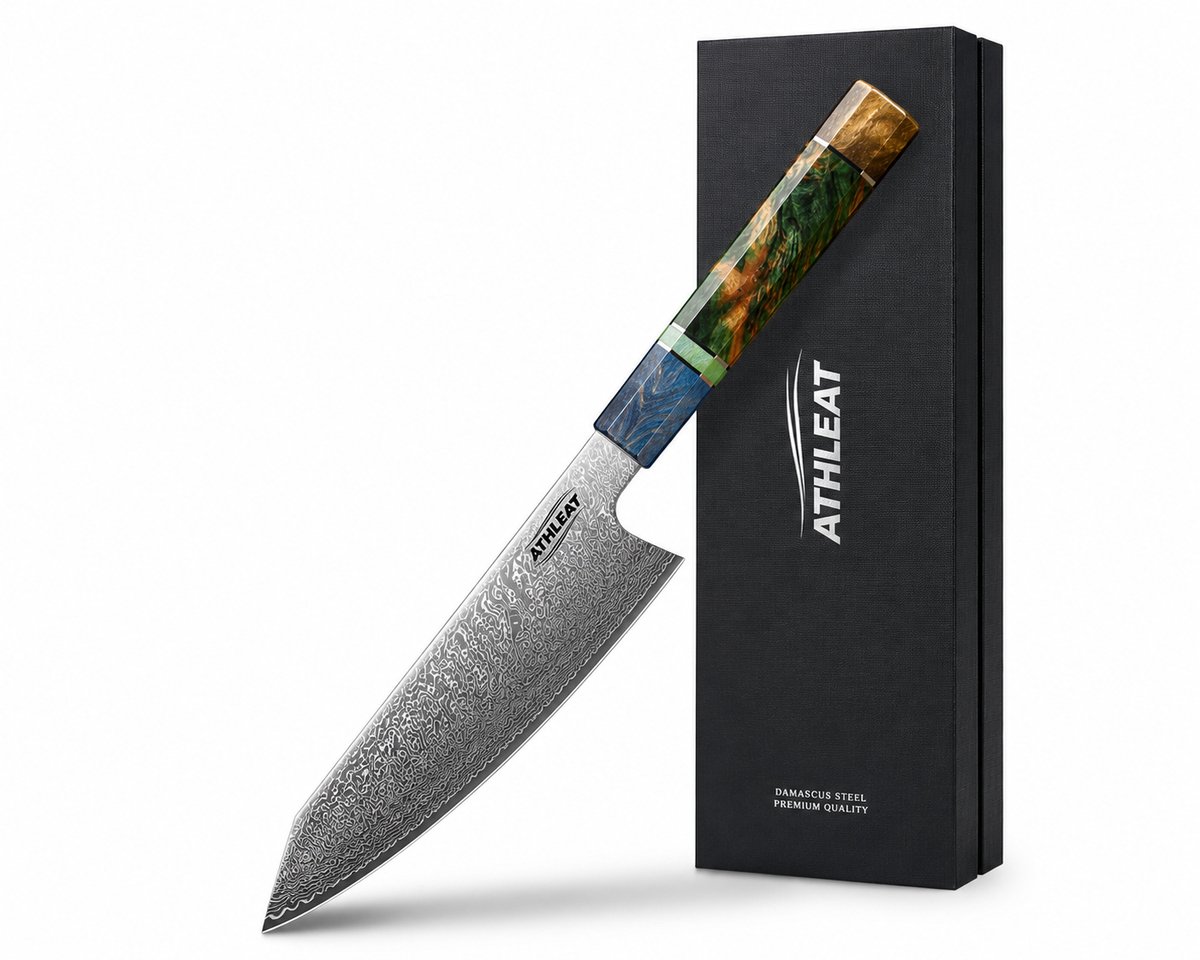 Athleat Damascus koksmes - Koksmes - Professioneel koksmes - 67 lagen Damascus staal - Keukenmes - Damascus staal - Japans hakmes - 35.6cm lengte mes met 21.4cm lengte lemmet