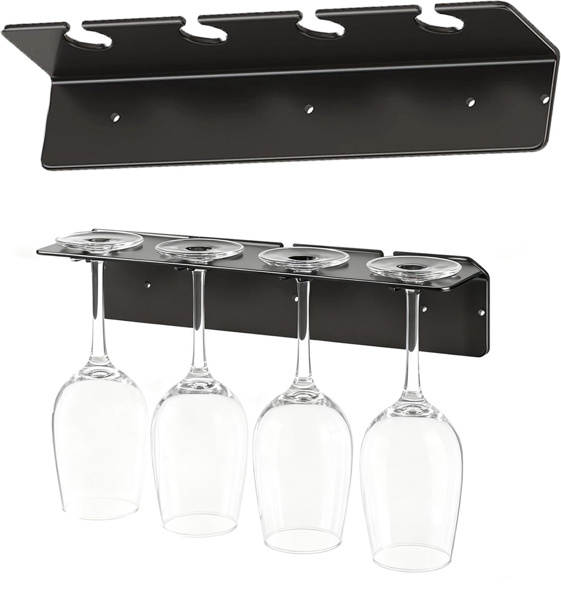 SnelShoppen - 2-delige wijnglashouderset, zelfklevend glazenrek voor wijnglazen, hangende glazenhouder zonder boren, ideaal voor keuken, bar en restau