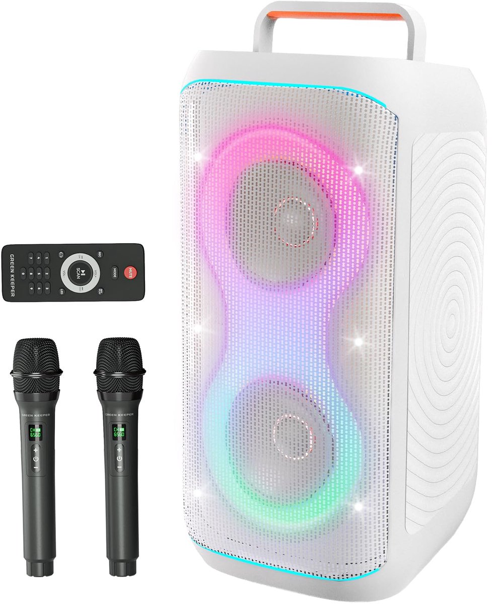 SnelShoppen - GKD61 Karaoke Machine Volwassenen met 2 Draadloze UHF Microfoons, 400W Piekvermogen, Dubbele 6,5" Subwoofers, Draagbare Bluetooth Party