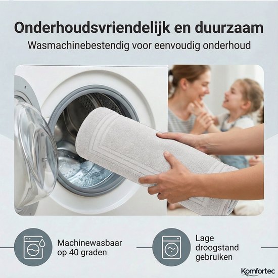 Grijze badmat, machinewasbaar op 40 graden en geschikt voor de droger.