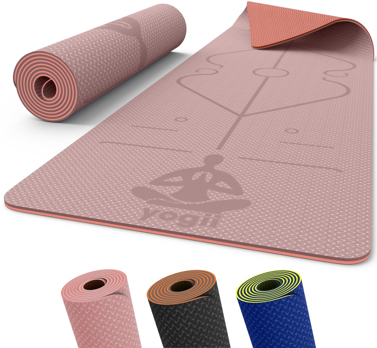 SnelShoppen - Yogamat 6 mm Antislip - TPE Fitnessmat voor Yoga, Pilates, Thuis Workout - Sportmat met Uitlijningslijnen voor Dames en Heren