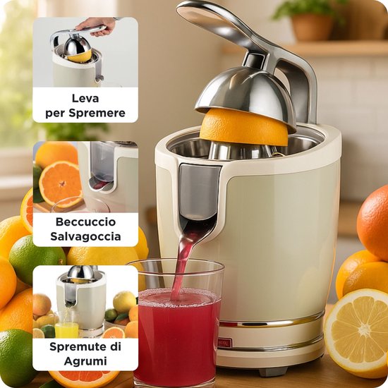 Ariete 0413/03 - Vintage elektrische citruspers - 400 Watt - 2 perskegels - 600 ml inhoud - Beige van Ariete — afbeelding 2