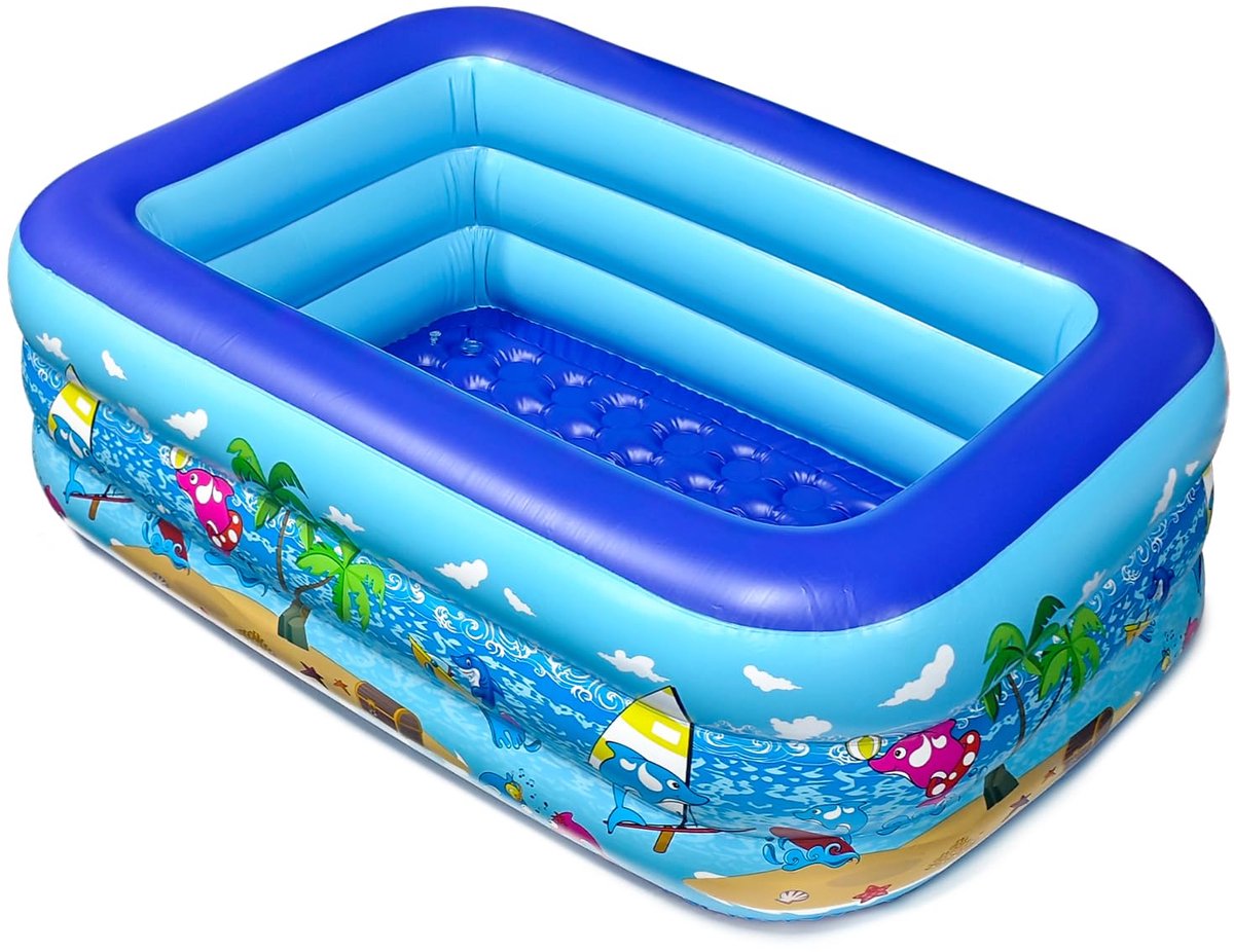 Opblaasbaar Zwembad - Kinderbadje Zandbak - Buiten Spelen - Antislip Bodem - 150 x 105 x 50 cm - Blauw