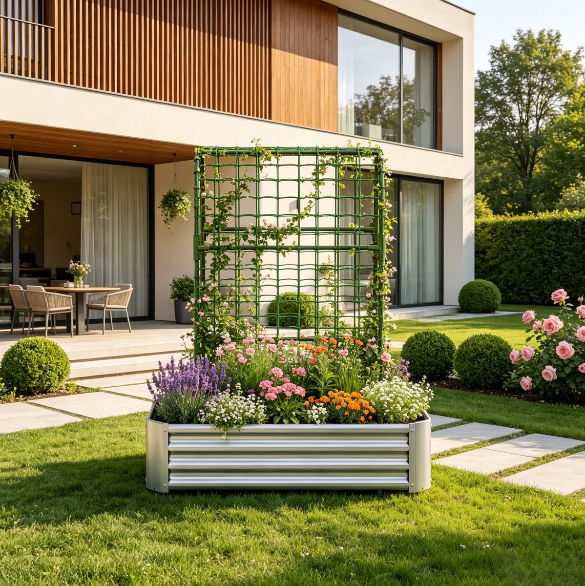 Moestuinbak Met Klimrek 120 X 60 X 150 Cm Verzinkt Metaal Silver Voor Groenten Kruiden En Bloemen In Tuin En Terras
