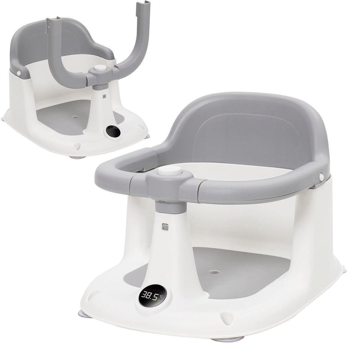 SnelShoppen - Badzitje voor baby's 6-24 maanden, antislip babybadzitje met 4 sterke zuignappen, draagbaar, grijs, voor douche of bad