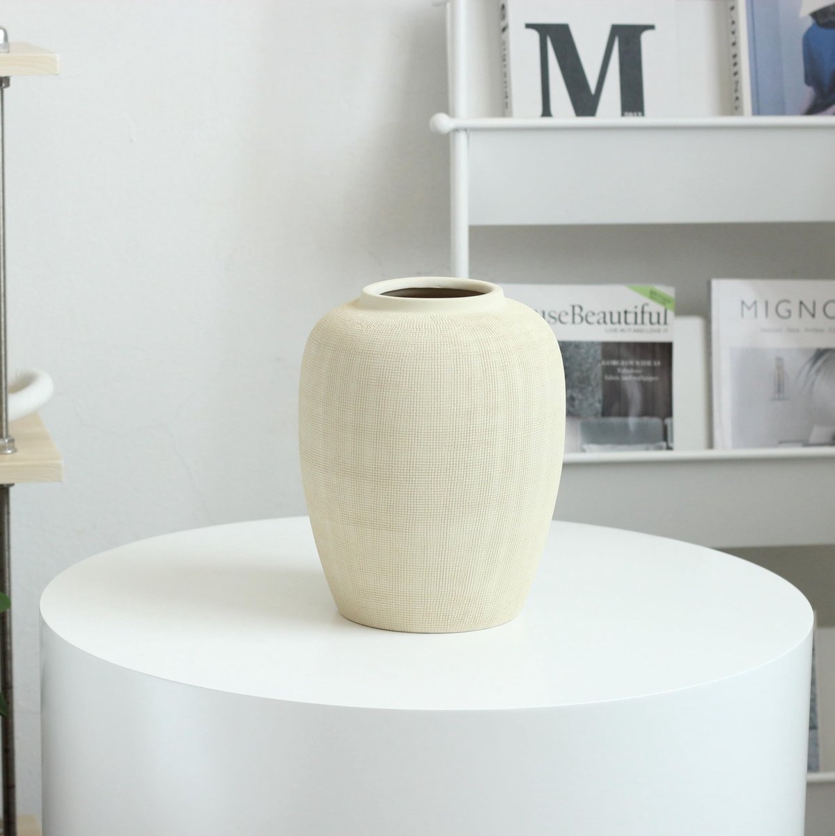 SnelShoppen - Rhodos Beige Keramische Vaas voor Bloemen 25cm - Grote Decoratieve Vazen voor Huis, Tafel, Feest, Tuin en Keuken - Stijlvol en Tijdloos