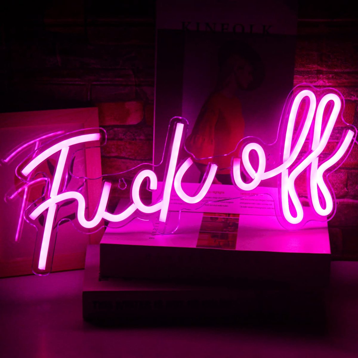 SnelShoppen - Neonbord Fuck Off Roze LED Wandlamp Acryl USB Neon Licht voor Slaapkamer, Bar, Pub, Feest, Thuis Decoratie 47" x 8"