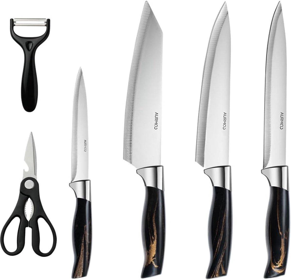 SnelShoppen - 6-Delige Keukenmessenset - Scherpe Koksmessen Set van Hoogwaardig RVS - Professionele Kookmessen met Ergonomische Handgrepen - Ideaal vo