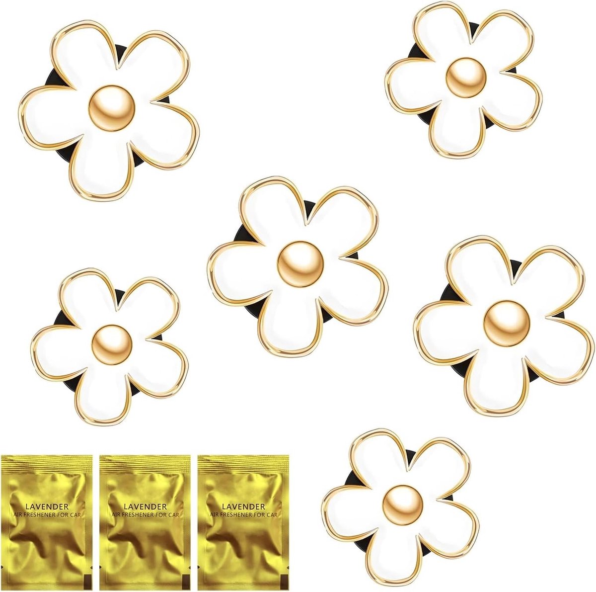 Decoratieve madeliefjesclips voor auto - 6 stuks geurclips, luchtverfrisser en aromatherapie accessoires voor interieurdecoratie