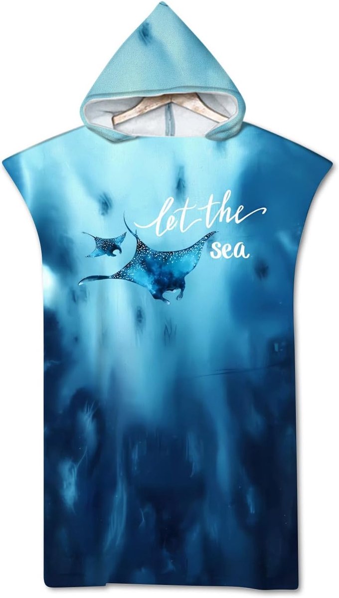 SnelShoppen - Sea Turtle Bad Poncho Microvezel Surf Poncho 75 x 110 cm Met Kap voor Mannen en Vrouwen Perfect voor Strand, Surf, Sauna, Camping en Zwe