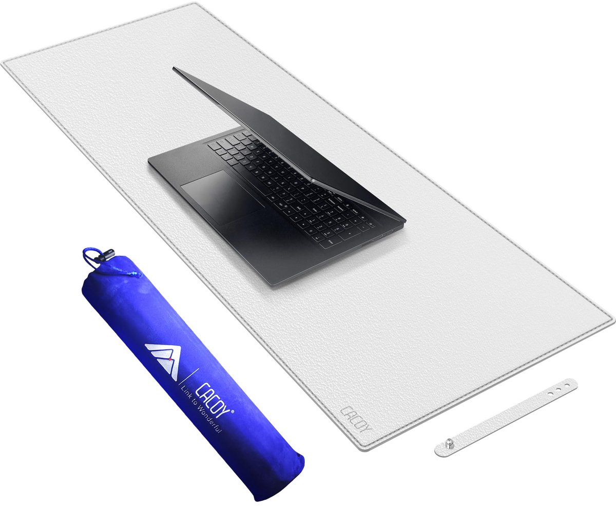 SnelShoppen - Grote PU Lederen Bureaumat 100x40cm - Gaming Muismat - Bureau Beschermende Mat - Wit - Ideaal voor Kantoor en Thuis