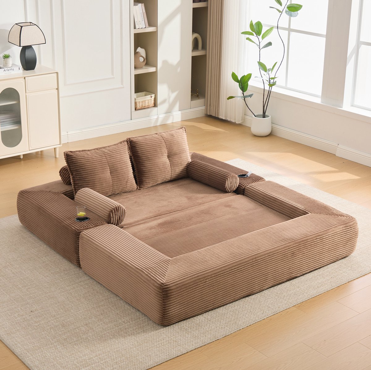 REDOM - Slaapbank - 2-zits - Corduroy bekleding - Opvouwbaar - Met slaapfunctie - Design - Woonkamer - Bruin - 180 x 98 x 80 cm