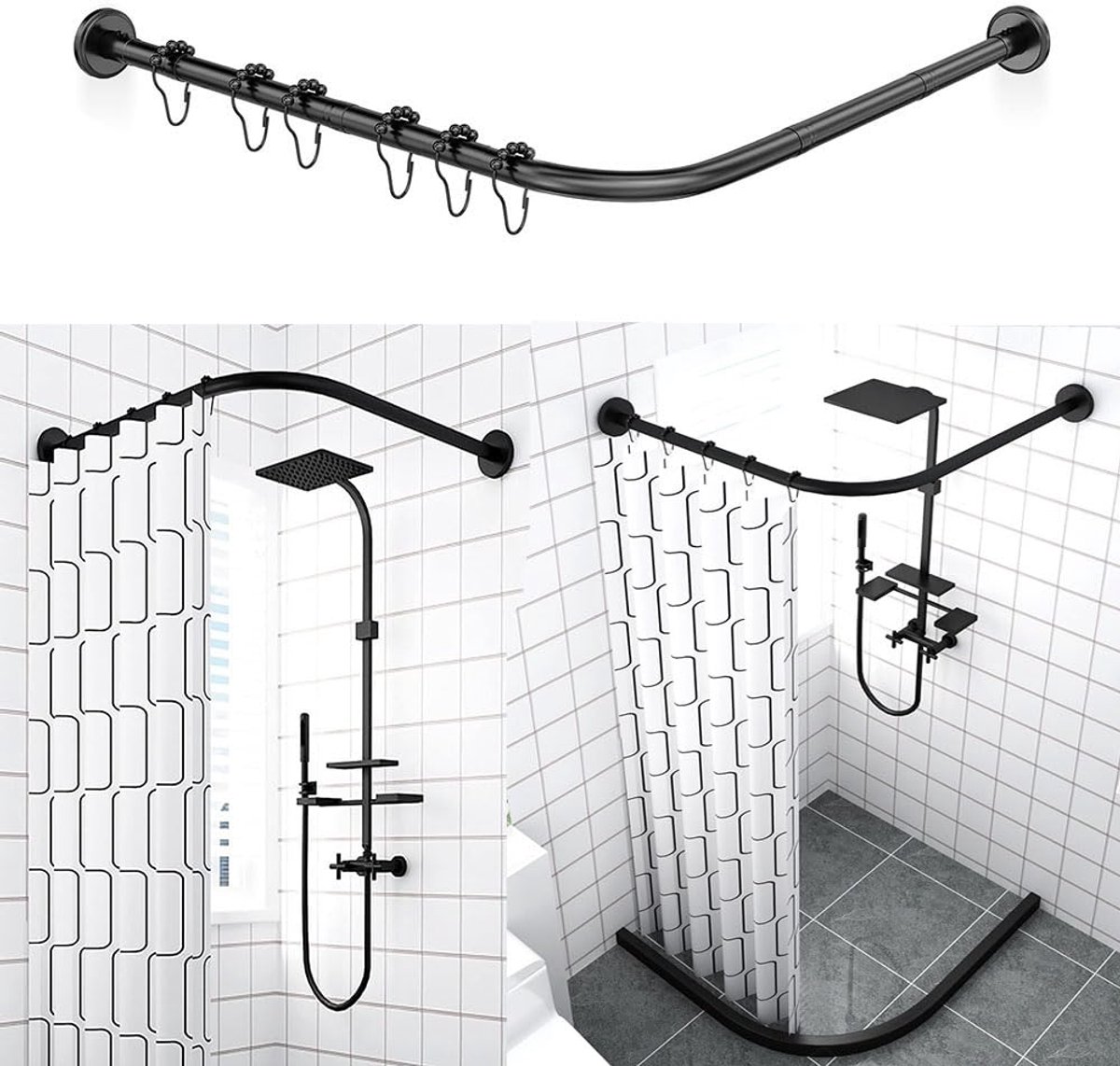 SnelShoppen - Douchegordijnroede Rekbaar 304 Roestvrij Staal L-vorm - Badkamer Badkuip Hoek Douchegordijnstang Zonder Boren (74 x 94 cm - 89 x 129,5 c