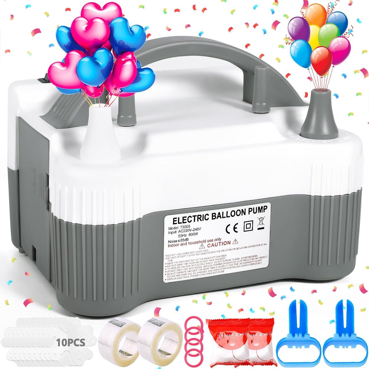 SnelShoppen - Elektrische Ballonpomp - 600W - Dubbeldelige Nozzle - 220V-240V - Compact en Draagbaar - Automatische en Semi-Automatische Modus - Voor
