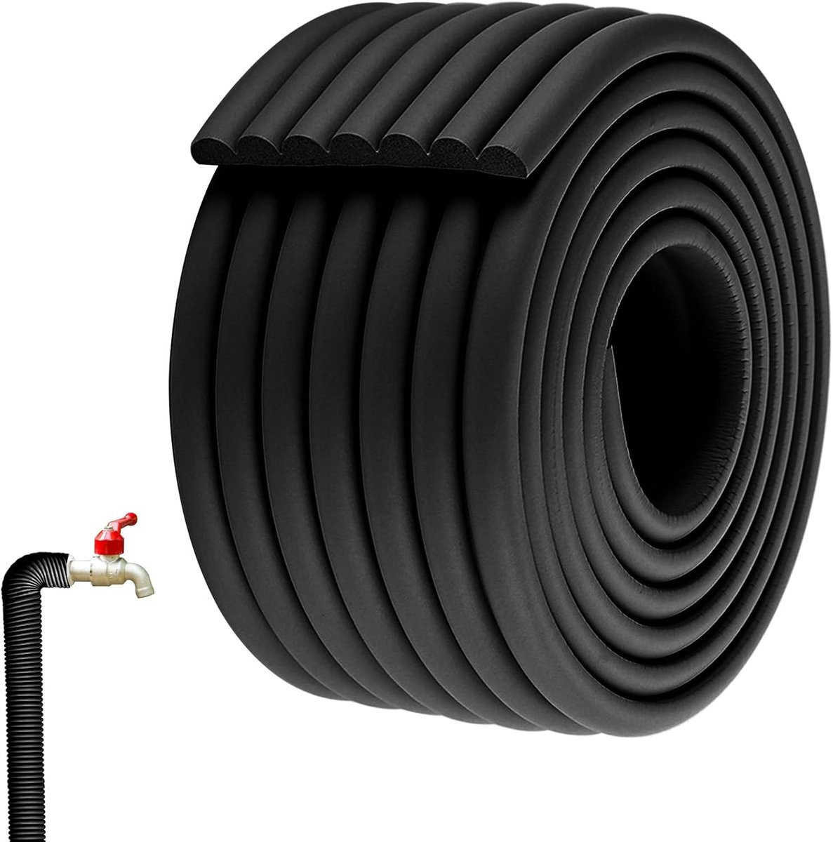 SnelShoppen - Outdoor Pipe Insulation, Zelfklevende Foam Isolatie voor Verwarmingsbuizen, Geluidsisolatie, 8 cm x 5 m, Zwart, Voor Winter en Zomer