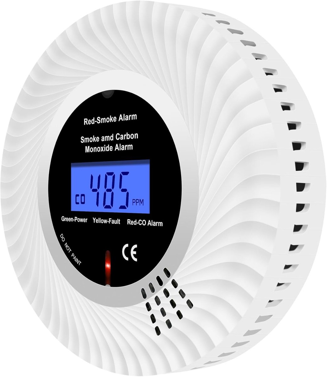 SnelShoppen - 2-in-1 Rook- en Koolmonoxidemelder met LCD Display, 10 Jaar Batterij, Veiligheidsalarm voor Thuis, Keuken, Camping en Kinderen