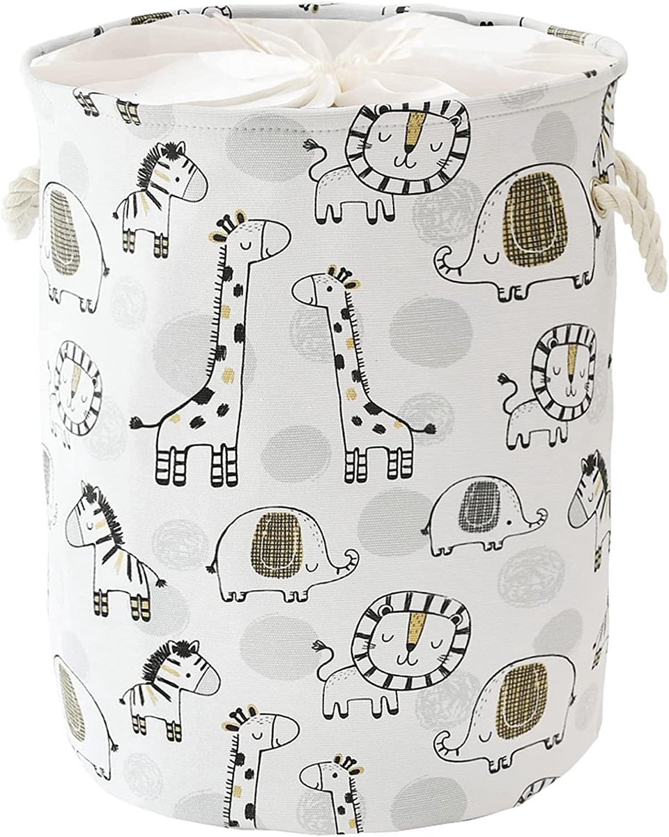 Vouwbare Wasmand Extra Groot - Kinderen Opbergbak met Trekkoord - Decoratie voor Kinderkamer - 58 Liter Giraffe Rond - ShopVlot