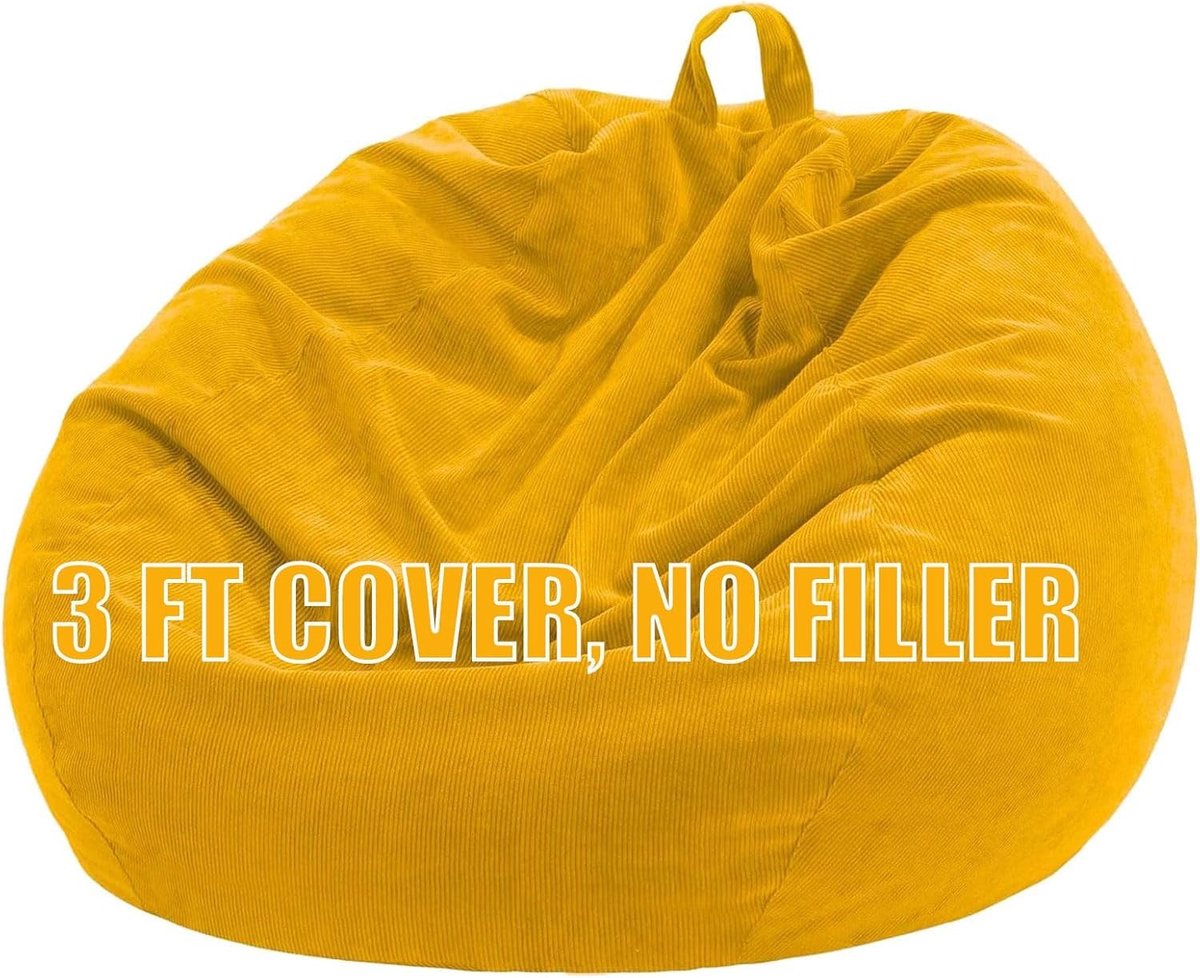 Grote Pluche Opbergcover voor Bean Bag, 0.9 m, Wasbaar, Hoogwaardige Katoen, Donkergeel, Geschikt voor Volwassenen en Kinderen, Comfortabel en Duurzaam