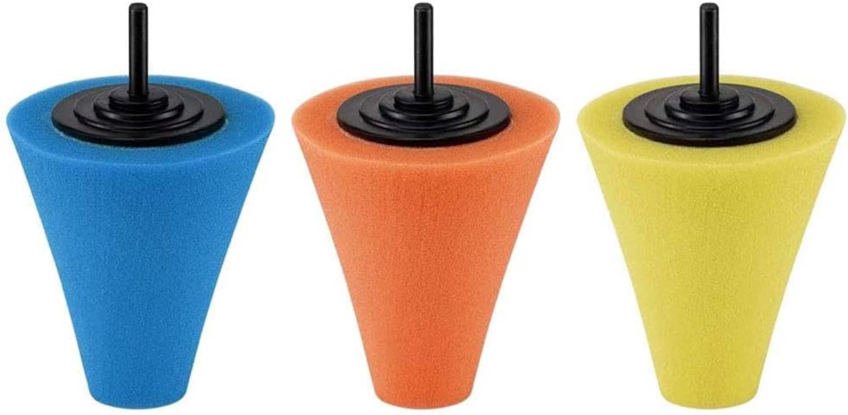 Polijstschijven set - 3 kleuren - Conevormig - Perfect voor autowielen en moeilijk bereikbare plekjes - SnelShoppen