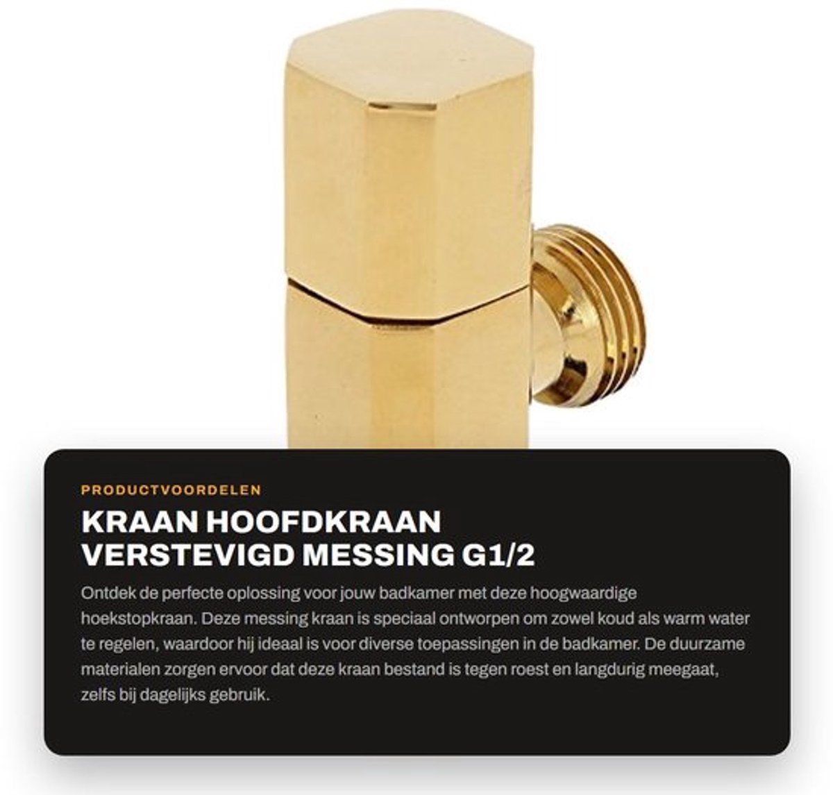 Hoofdafsluiter Hoogwaardige Messing - Hoekstopkraan - Badkamer Accessoire - Wandmontage - G1/2 Draadverbinding - Goudkleurige Afwerking - Stopkraan