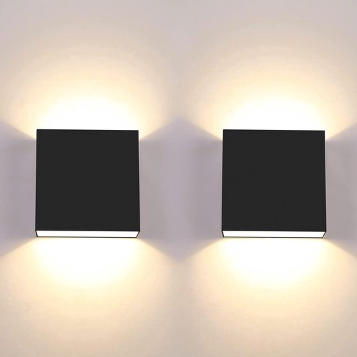 Tweedelige LED-wandlamp, 6W moderne binnenwandlamp, 3000K zwarte vierkante wandlamp, gesch