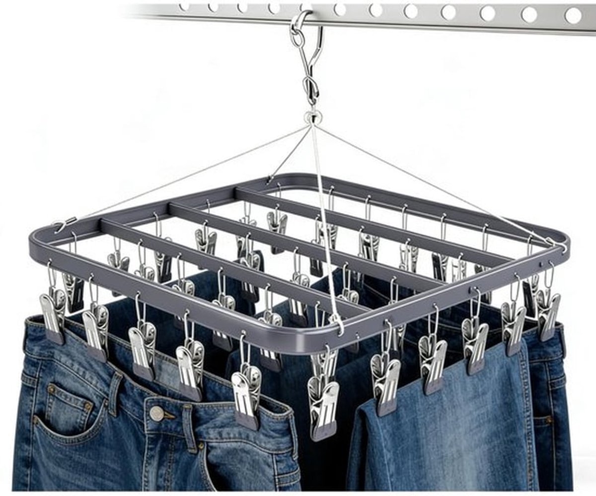 Ondergoed Hanger 36 Clips - Opvouwbare Drooghanger - Winddicht Haak - Heavy Duty Metalen Clips - 360 Graden Draaiend - Kast Organisatie - Wasdroger
