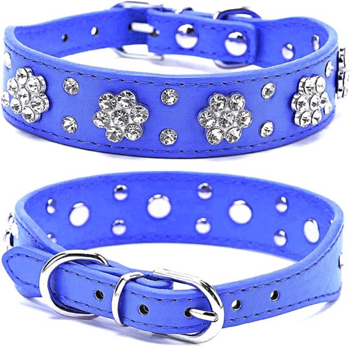 Halsband Bling met Strass - Verstelbaar - Faux Leer - Maat S/M/L - Hondenhalsband - Diamanten Gesp - 100% Gloednieuw