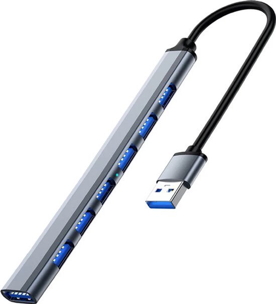 USB Hub - Poorten Uitbreider - Apparaten Koppelen - 7 Gelijktijdige Poorten - 5 Gbps Snelheid - Zilver — afbeelding 2