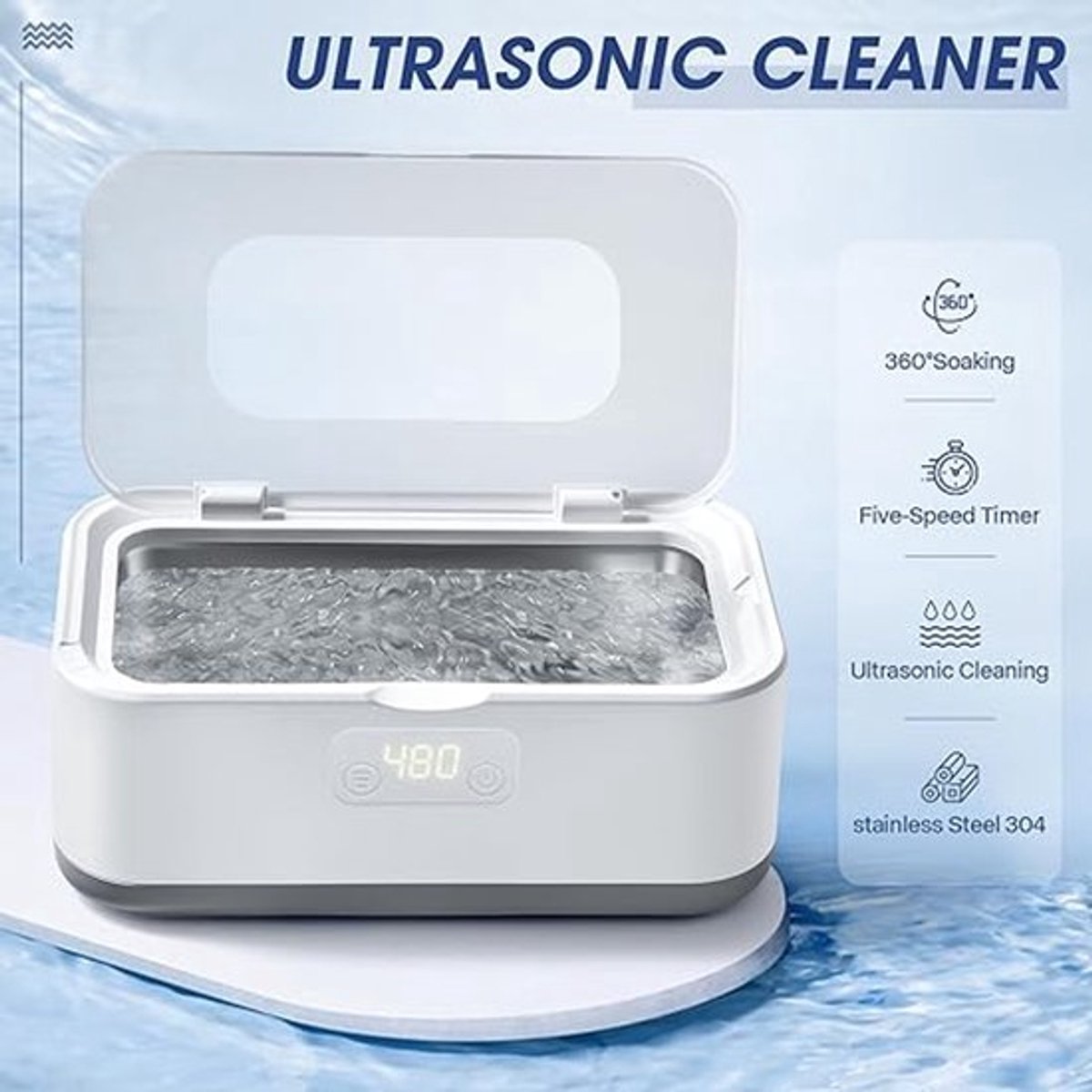 Professionele ultrasone sieradenreiniger van 49 kHz en 40 W met digitale timer, geschikt voor brillen, kettingen, beugels, ringen en kunstgebitten - 5 tijdsstanden, 765 ml, roestvrij staal 304 (grijs)