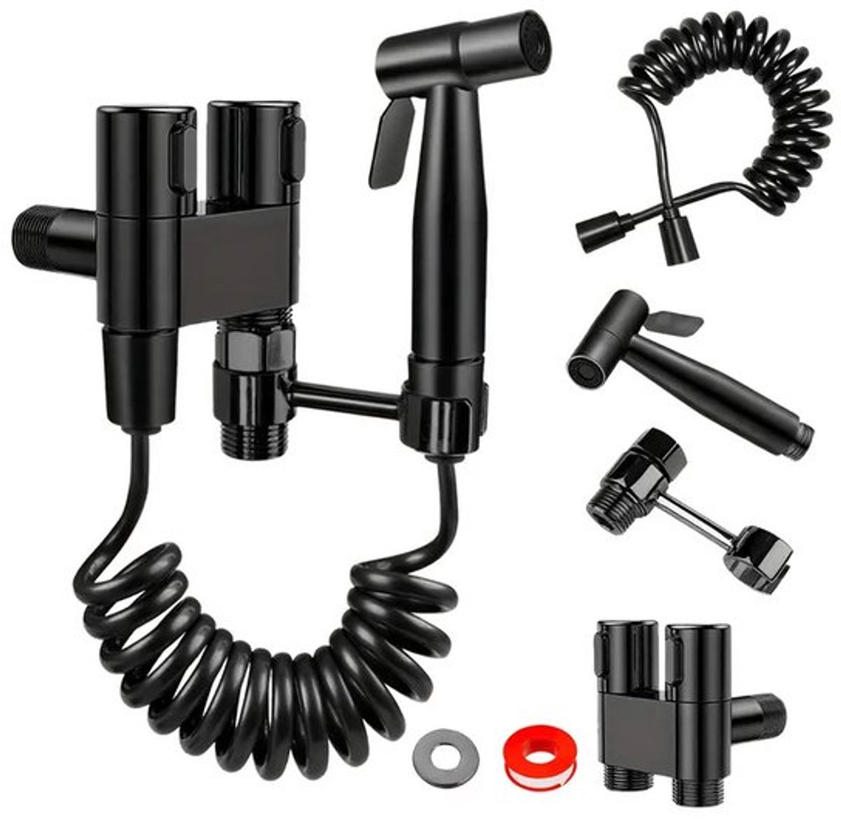 Handdoucheset voor toiletten met roestvrijstalen spuitpistool voor het reinigen van de badkamerdouche, accessoires voor persoonlijke hygiëne - zwart