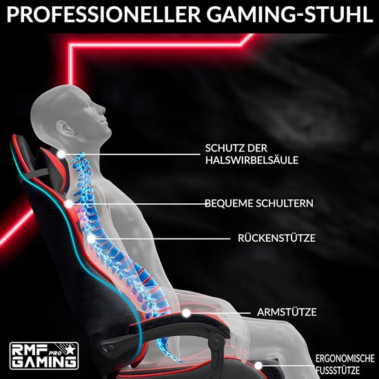 SnelShoppen - Professionele Gaming Stoel - Ergonomisch & Inklapbaar - Comfortabele Gaming Stoel met Voetensteun - Draaibare Wielen, Hoogte Verstelbaar van snelshoppen — afbeelding 2