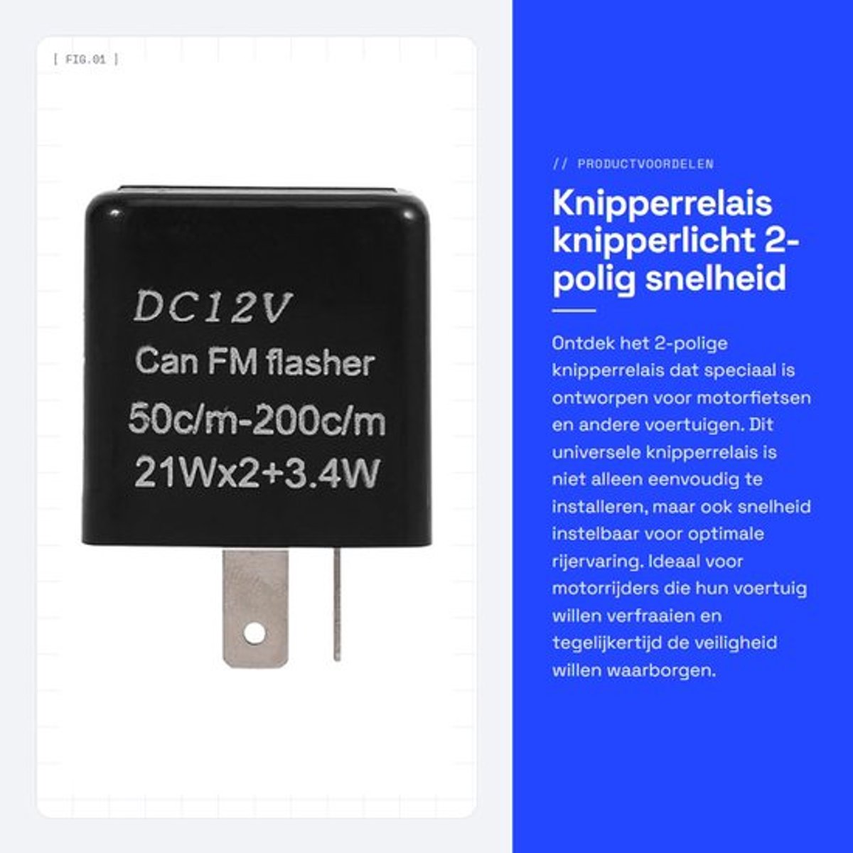Knipperrelais 2-polig - Snelheid instelbaar - Universeel - Waterdicht - Duurzaam - Voor motorfiets en auto - Knipperlicht