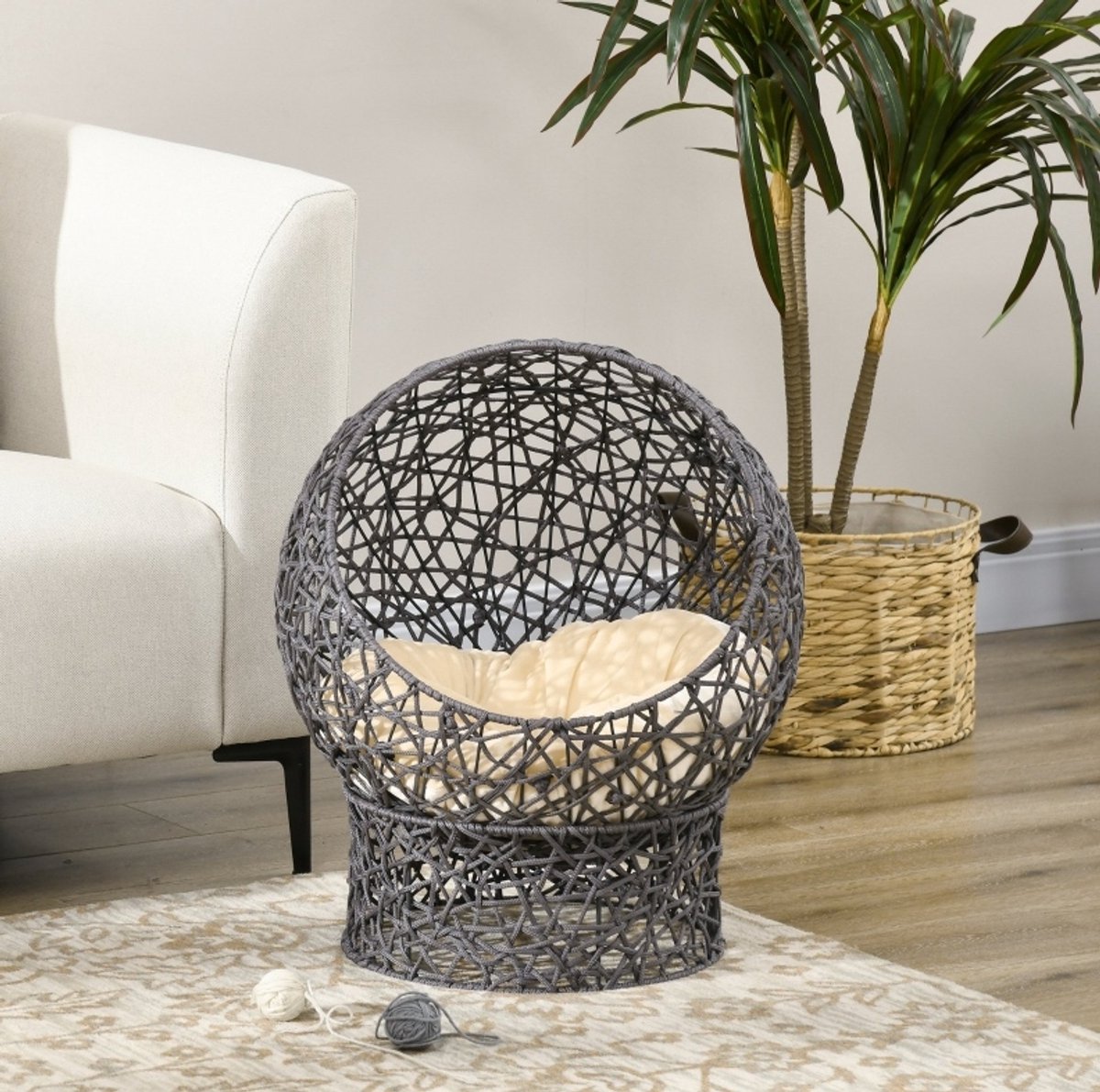 Modenuit Kattenmand – Gesloten Design Met Standaard – 50 x 50 x 60 cm – Polyester – Grijs – Met Kussen