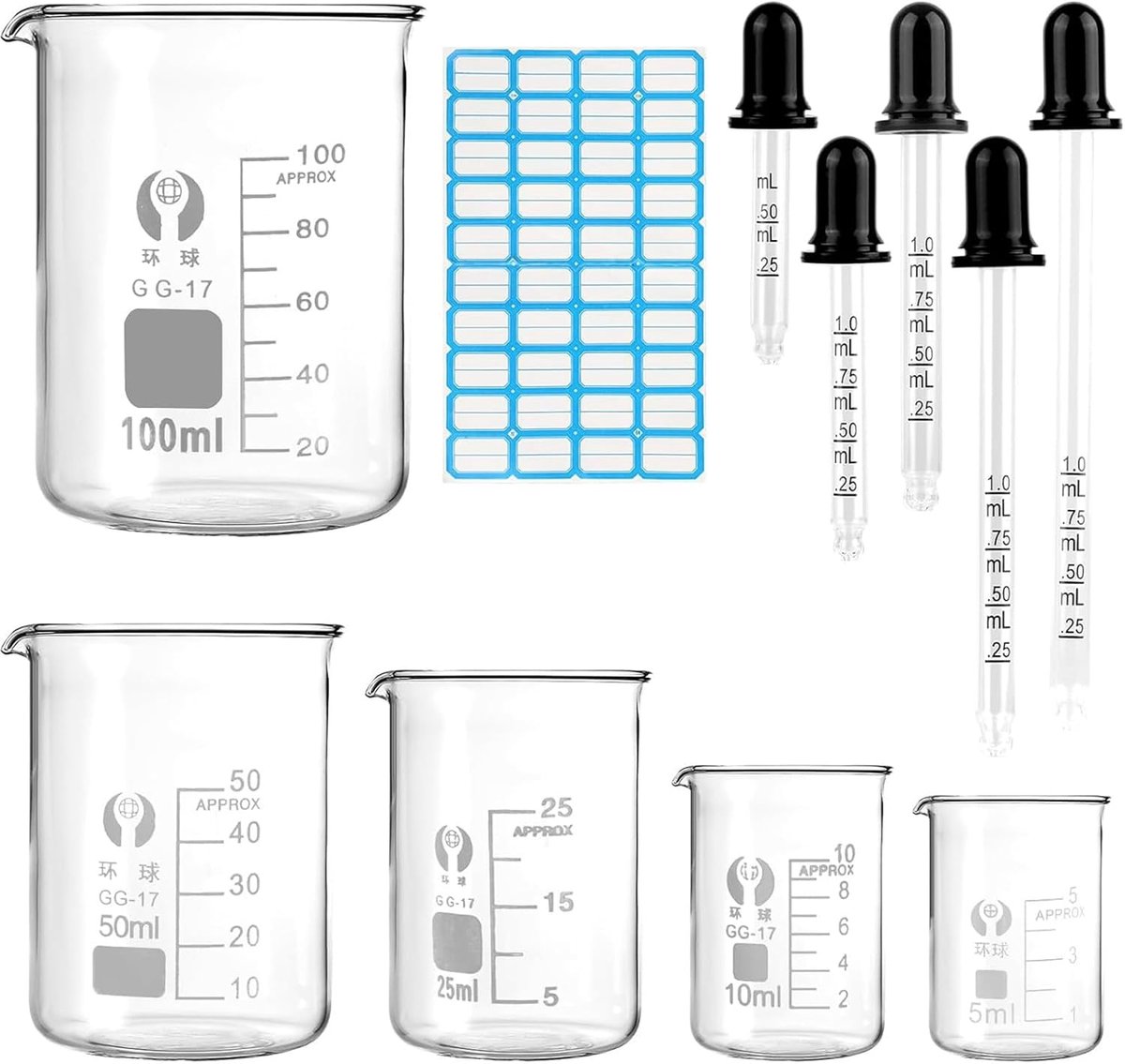 Maatbekers set van 16 - 100 ml, 50 ml, 25 ml, 10 ml, 5 ml - duurzaam plastic - perfect voor nauwkeurig afmeten - ShopVlot