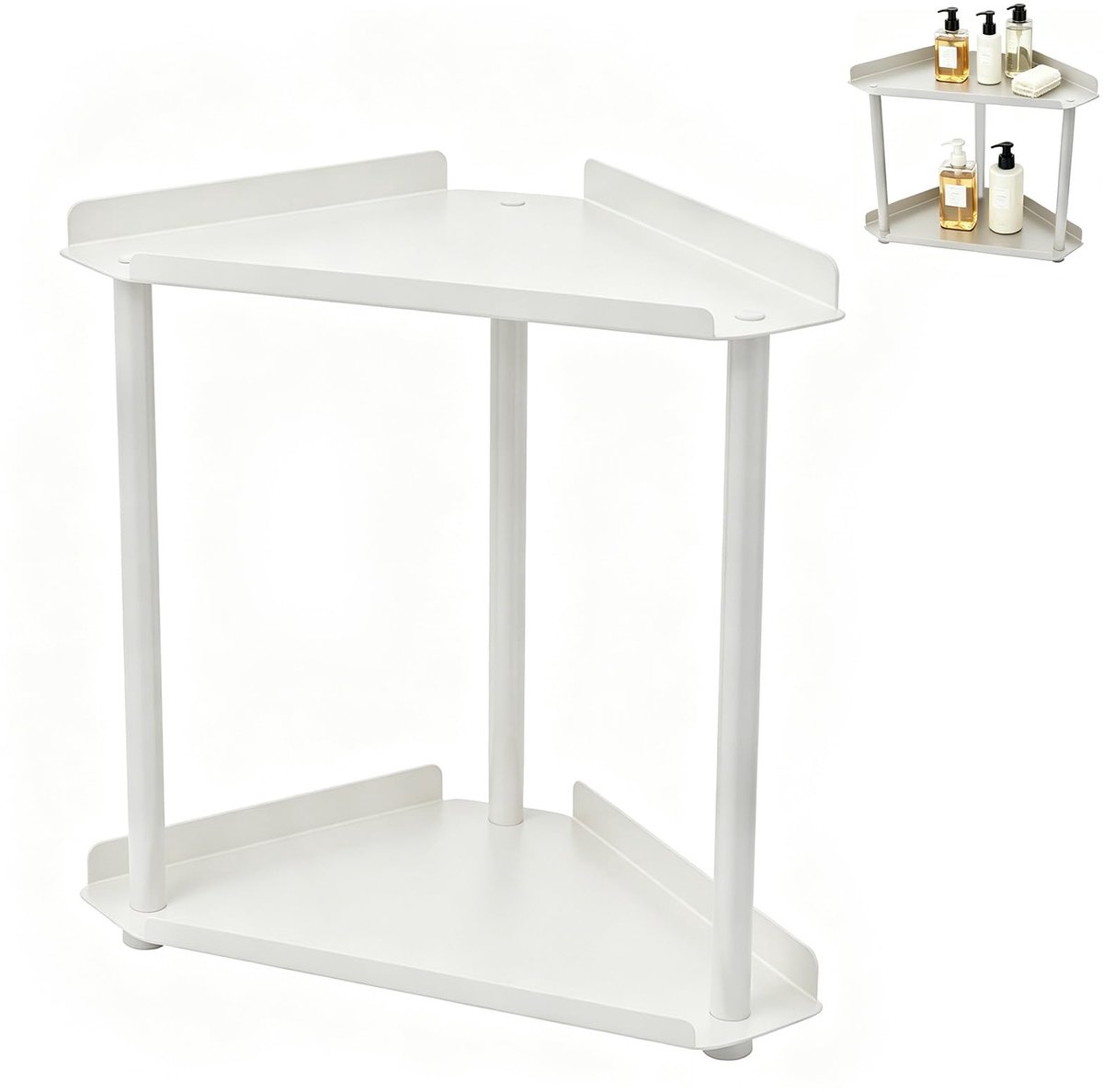 SnelShoppen - Hoekrek met 2 Etages voor Badkamer, Staand Rek, Hoekorganizer van Roestvrij Staal, Klein Keukenrek in Wit voor Huidverzorging, Cosmetica