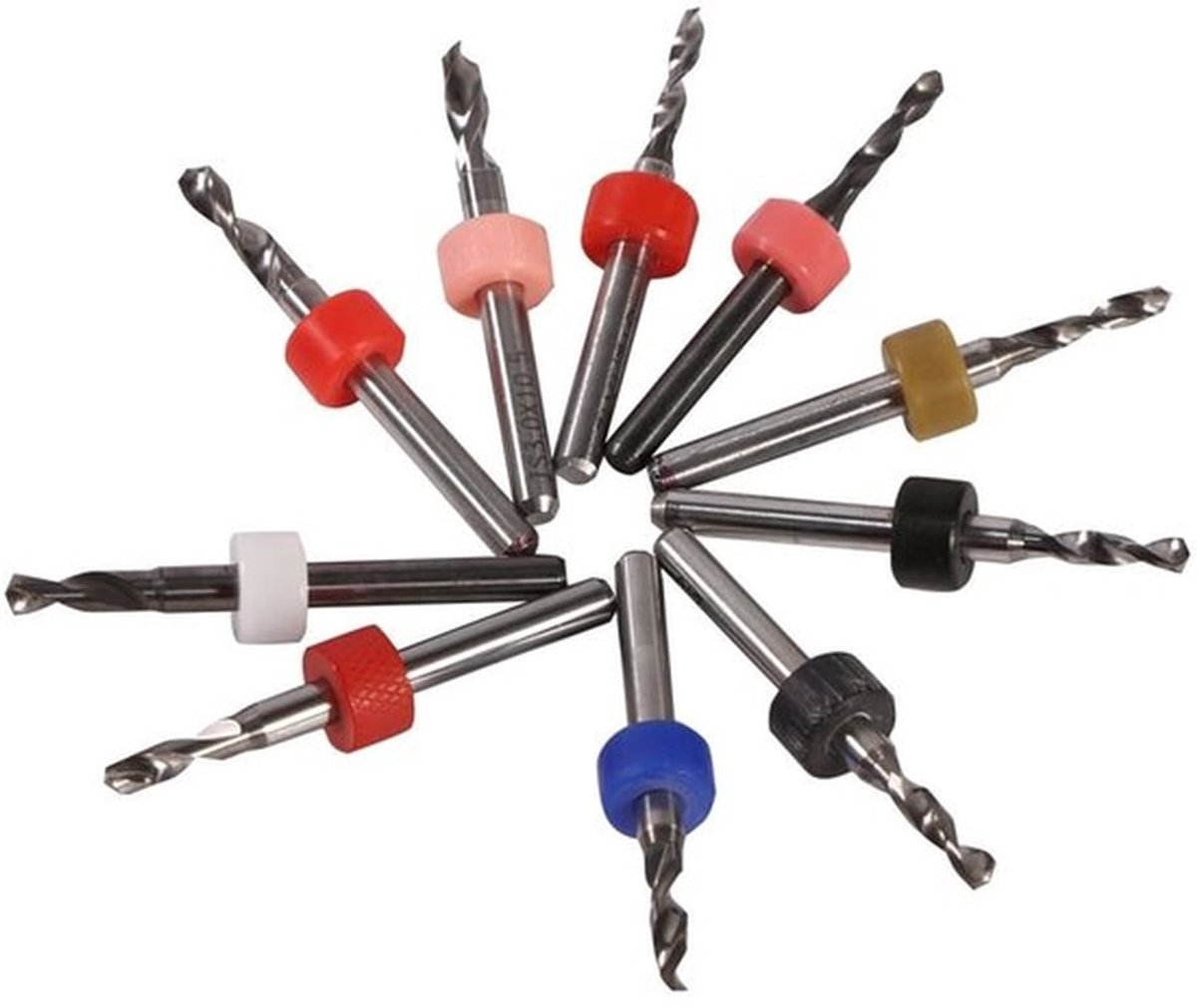 Microboor Set van 10 - HSS/Carbide - Snijdiafrond 2.1-3mm - Modelbouw/Handwerk - Schacht 3.17mm - Lengte 38.1mm - Boor