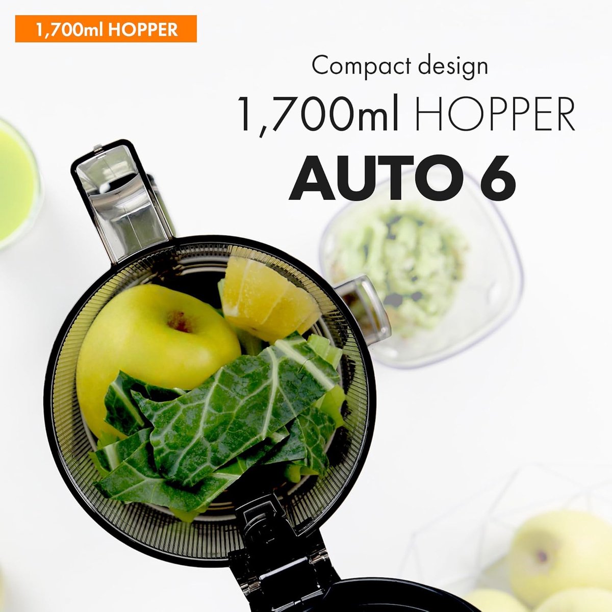 SnelShoppen - Handsfree sapcentrifuge AUTO6 | Automatisch snijden van hele groenten en fruit | 1,7 l mand | Eenvoudige reiniging | Antraciet | Keuken