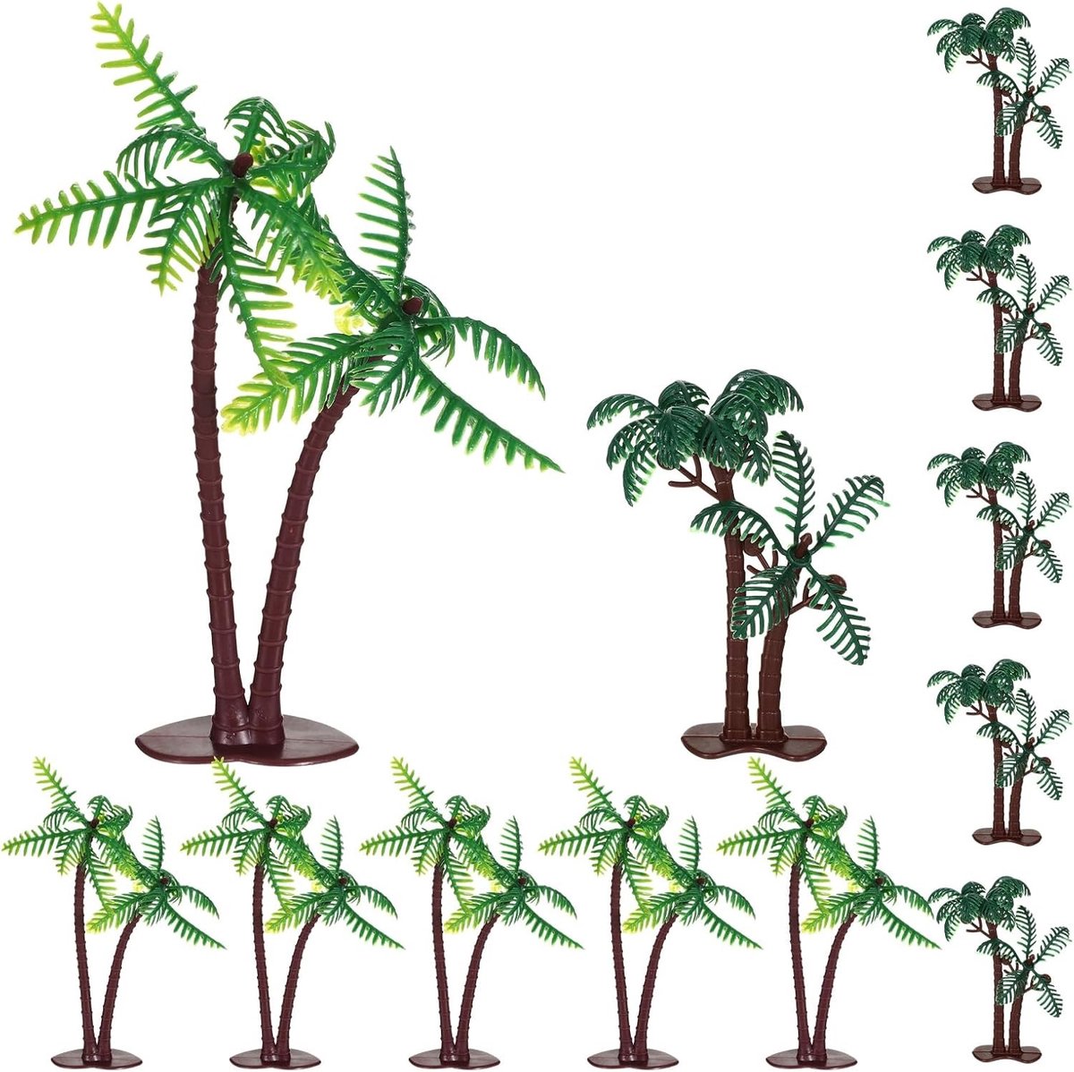10 Stuks Miniatuurpalmen Kunststof Kokospalmen voor Diorama, Spoorweglandschap en Decoratie - Realistische Modelbomen met Sokkel