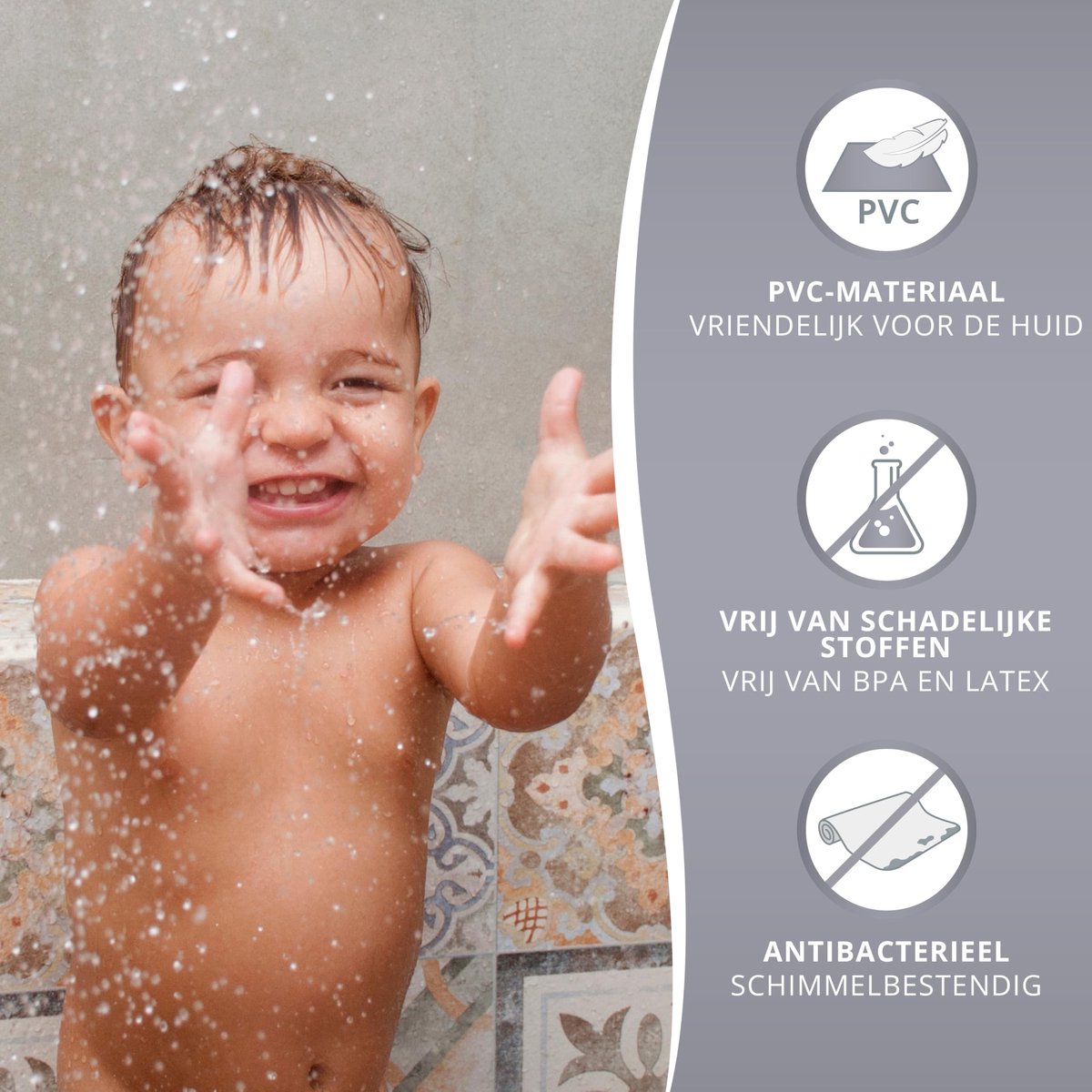 SnelShoppen - Antislip Douchemat voor Kinderen, 100% BPA-vrij, Schimmelbestendig, Machinewasbaar, Inclusief 2 Haken om te Drogen, Veilig en Comfortabe