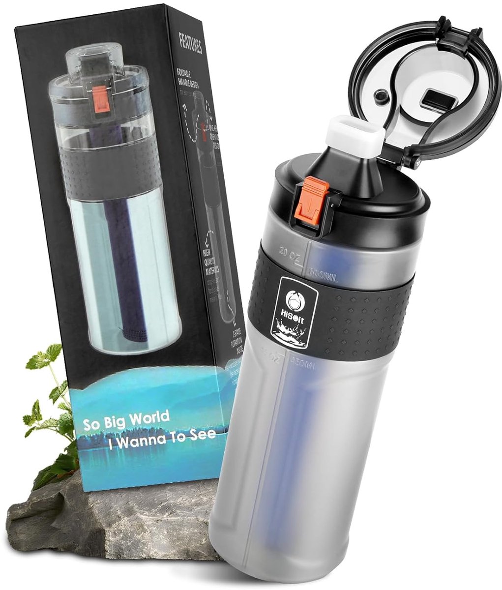 SnelShoppen - Water Filter Fles 0.01μm Ultrafiltratie Herbruikbaar BPA Vrij voor Wandelen Kamperen Reizen, Verwijdert Bacteriën Parasieten en Micropla