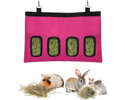 Hooizak voor kleine dieren met 4 ramen, hangende voederoplossing voor konijnen en knaagdieren, roze design