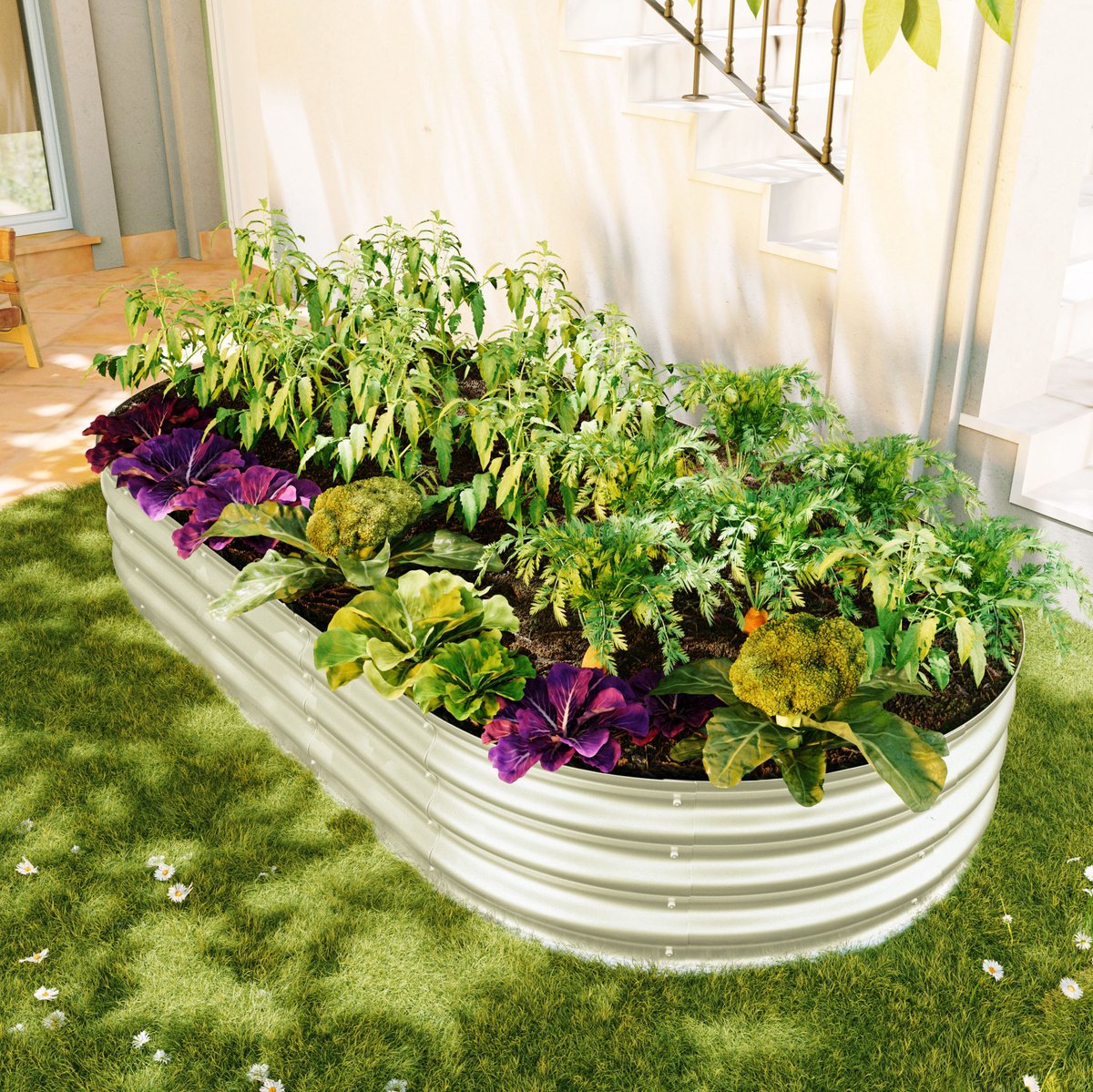Moestuinbak 2 Delig – Open Bodem En Robuuste Constructie – 182,9 X 91,5 X 30,5 Cm – Verzinkt Metaal – Zilver – Voor Groenten En Kruiden