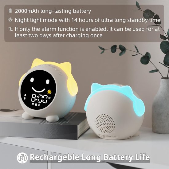 Kinderwekker Slaaptrainer - Nachtlamp Klok - Kind Slaap Leren - Visuele Slaap Begeleiding - 10 Licht Modes - Wit — afbeelding 4