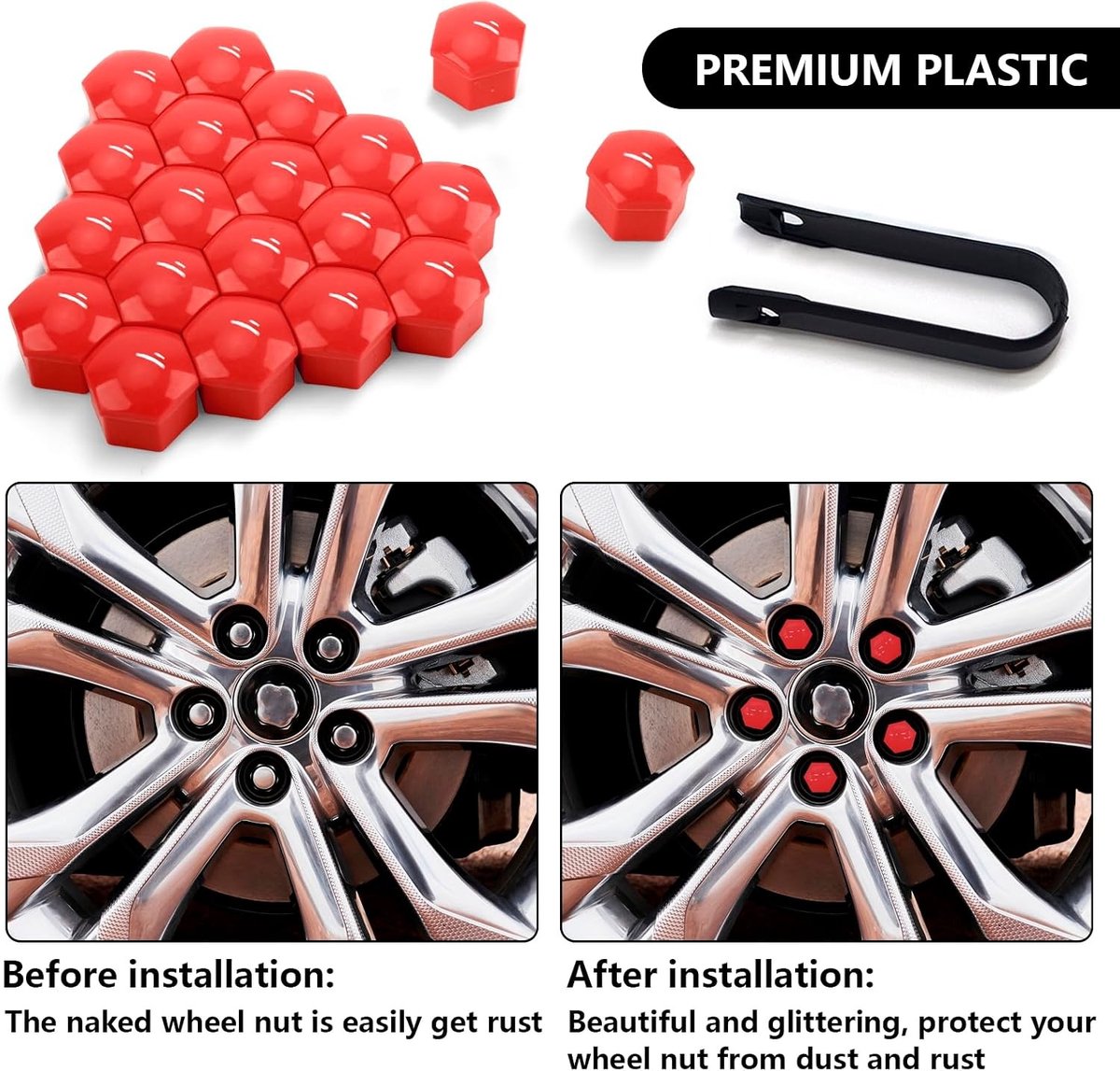 Set van 20 Stuks 17mm Wielboutdoppen met Verwijdertool - Universele Hexagonale Moeren voor Auto's en Voertuigen