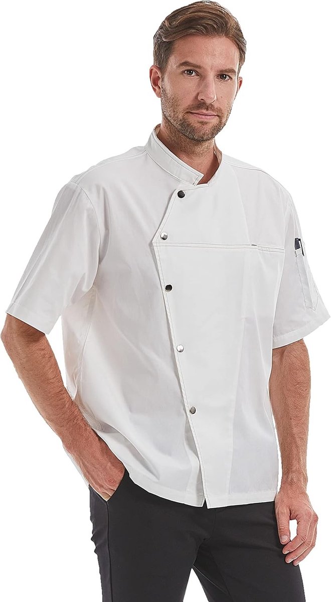 Ademende Chef Coat voor Mannen - Werkjack voor Koks, Bakkers en Keukenpersoneel met Drukknoopsluiting