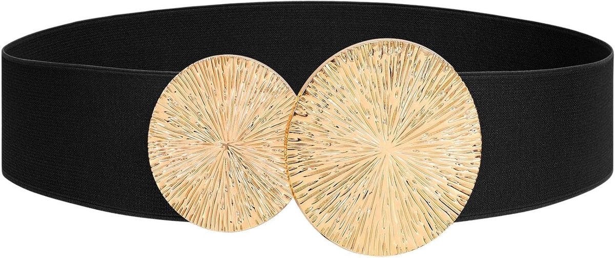 Brede Elastische Tailleband voor Dames, Retro Vintage Riem met Gouden Cirkelgesp, Perfect voor Jurken, Jumpsuits en Lange Jassen, Modeaccessoires voor een Slanke Taille