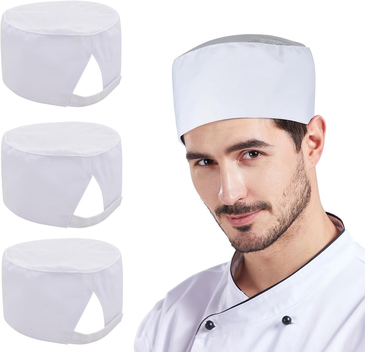 Unisex Chef Hoed Set van 3 Stuks - Verstelbare Werkhoed met Ademend Mesh voor Keuken en Restaurantgebruik