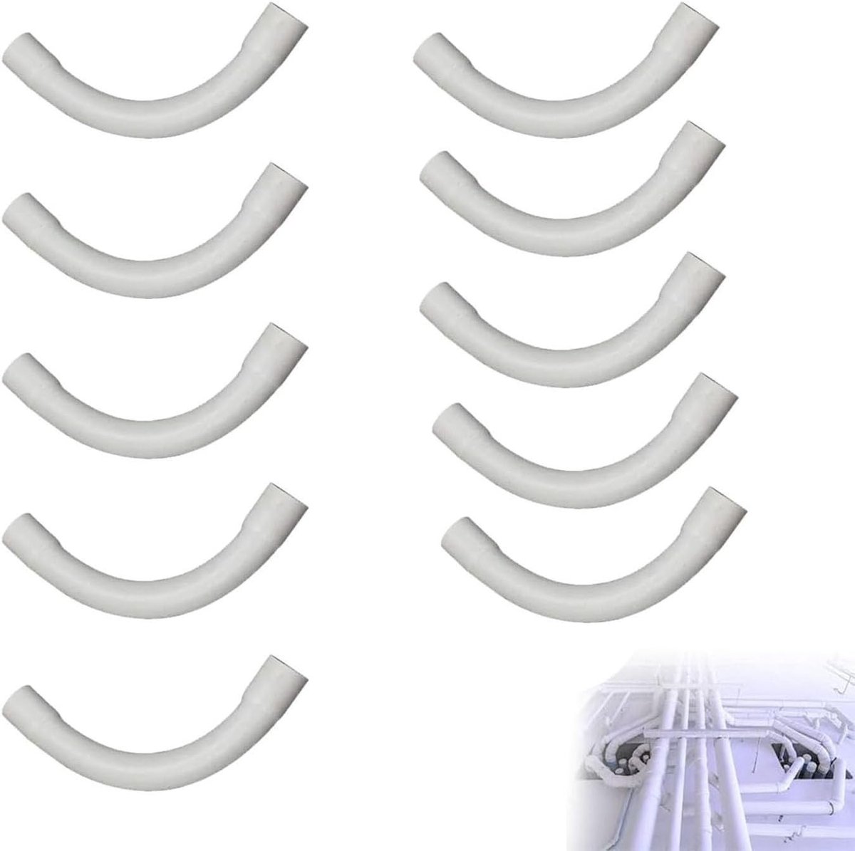 Set van 10 M16 PVC 90 Graden Bochten voor Elektrische Kabelgoten, Ideaal voor Wand- en Plafondmontage, Geschikt voor 16mm Kabels