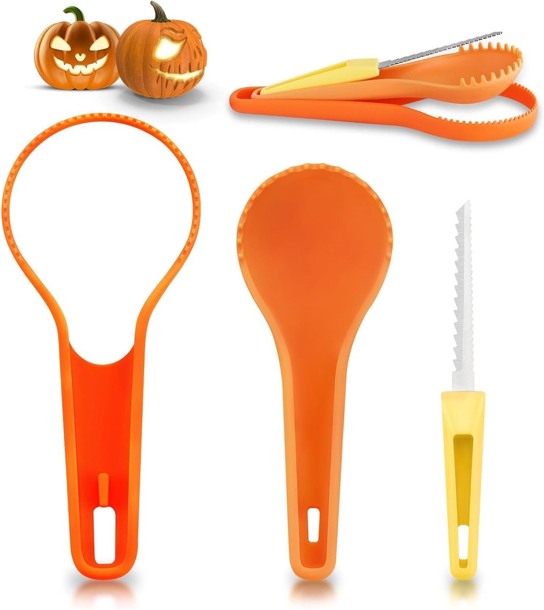 Halloween Pompoen Snijset - 3-delig Gereedschap voor Pompoen Snijden en Uithollen, Inclusief Dubbelzijdig RVS Zaagmes, Dekvorm en Pompoenlepel voor Creatieve DIY Projecten