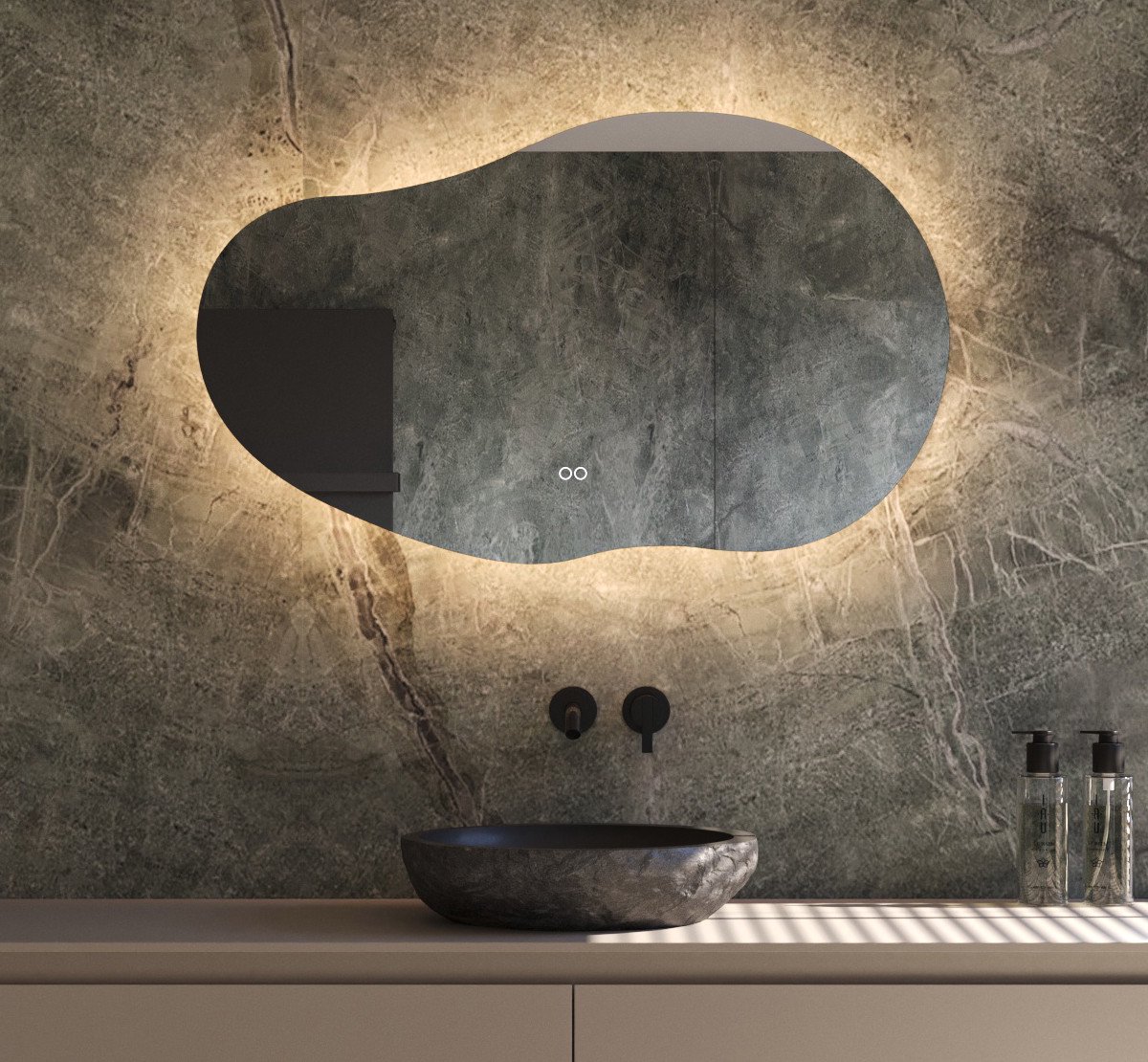 Schaere - Organische Badkamerspiegel - Indirecte Verlichting - Spiegel Verwarming - Instelbare Lichtkleur - Dimfunctie - 100×60 cm